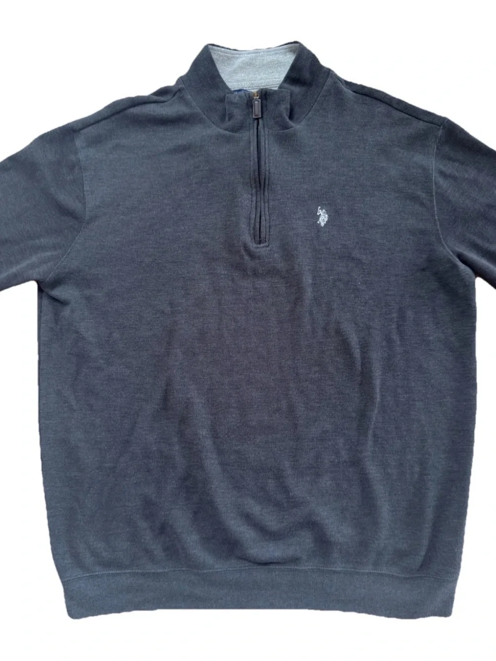 U.S. Polo Assn. Quarter Zip Pullover Sweater Men's XLT Charcoal Gray Ribbed Prep